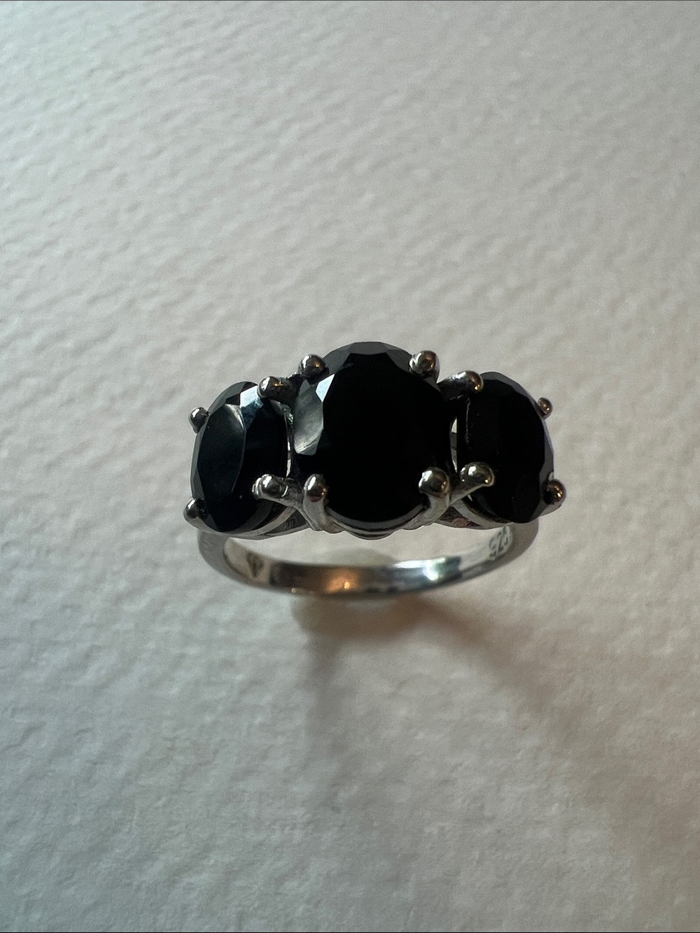Sterling Silver Black Stone Three-Stone Ring